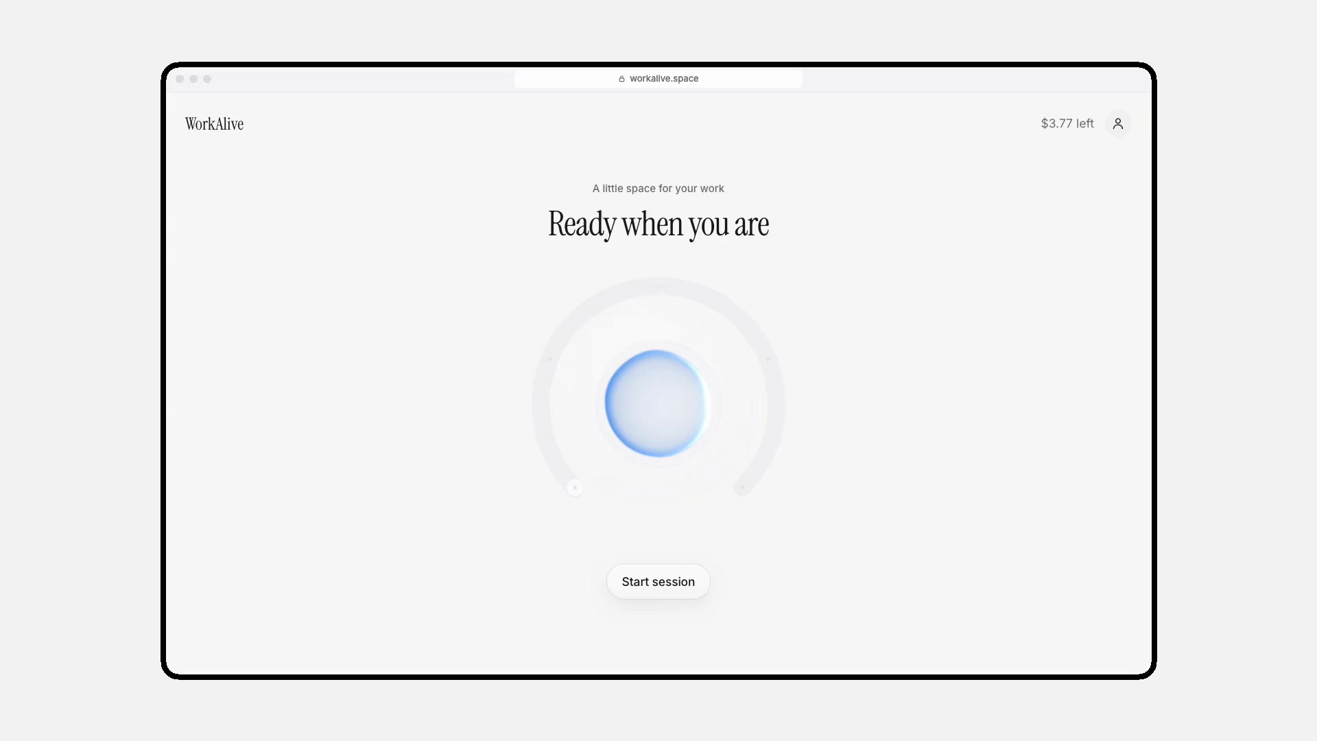 WorkAlive application demonstration of its guided work-as-meditation experience